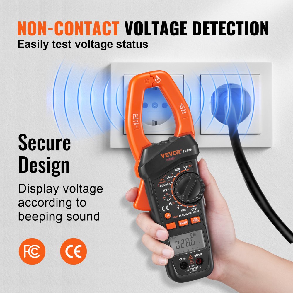 AMITOOLS Digital Clamp Meter T-RMS, 6000 Counts, 1000A Clamp Multimeter Tester, Measures Current Voltage Resistance Diodes Continuity Data Retention, NCV for Home Appliance, Railway Industry Maintenance