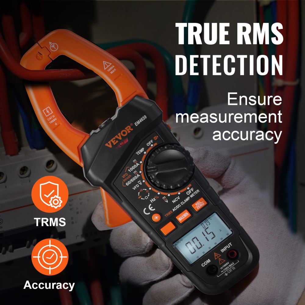 AMITOOLS Digital Clamp Meter T-RMS, 6000 Counts, 1000A Clamp Multimeter Tester, Measures Current Voltage Resistance Diodes Continuity Data Retention, NCV for Home Appliance, Railway Industry Maintenance