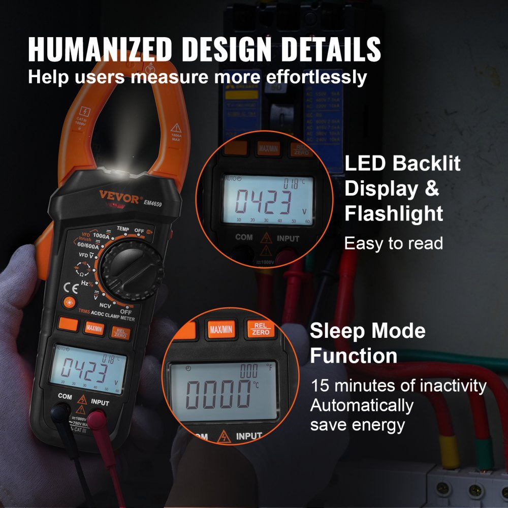 AMITOOLS Digital Clamp Meter T-RMS, 6000 Counts, 1000A Clamp Multimeter Tester, Measures Current Voltage Resistance Diodes Continuity Data Retention, NCV for Home Appliance, Railway Industry Maintenance