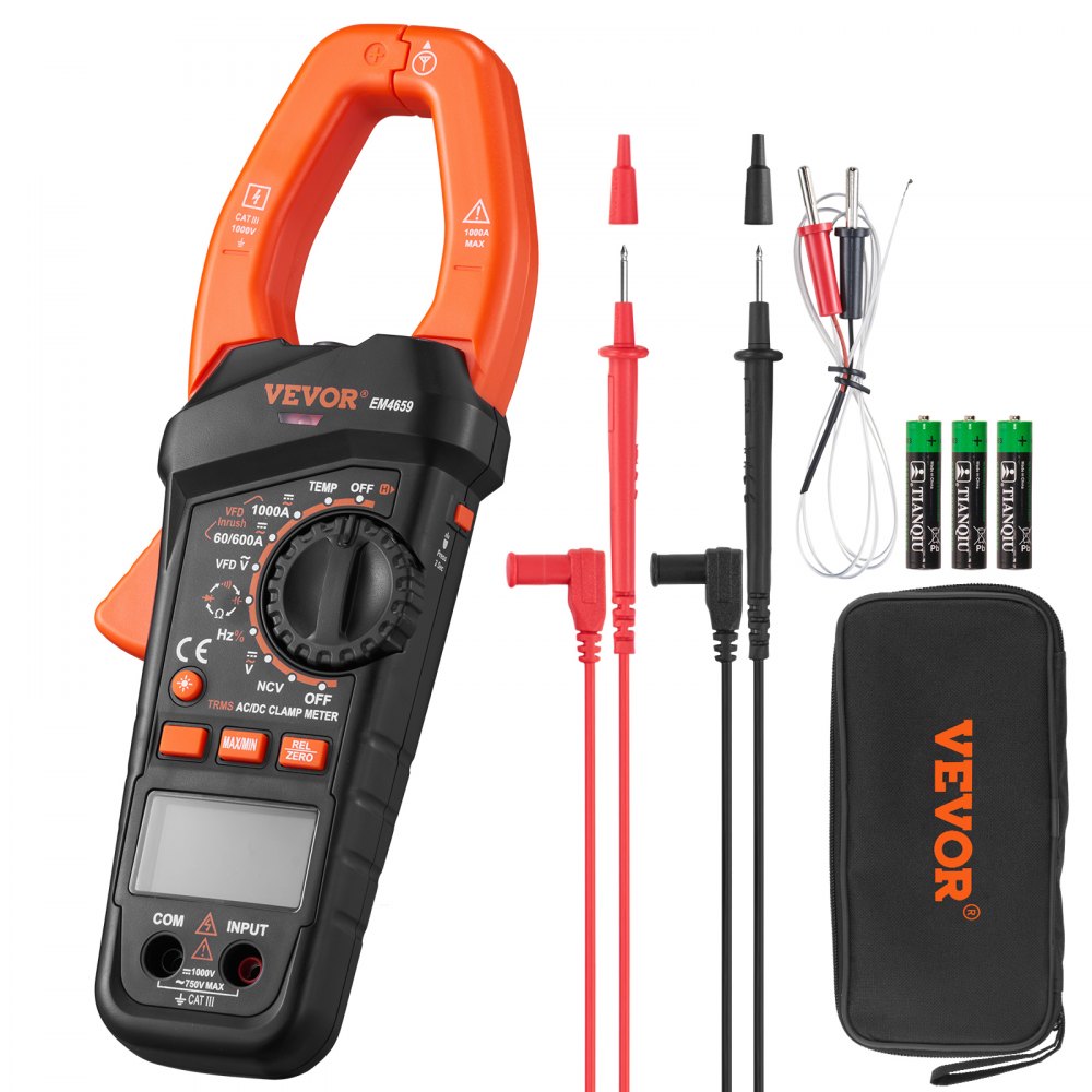 AMITOOLS Digital Clamp Meter T-RMS, 6000 Counts, 1000A Clamp Multimeter Tester, Measures Current Voltage Resistance Diodes Continuity Data Retention, NCV for Home Appliance, Railway Industry Maintenance