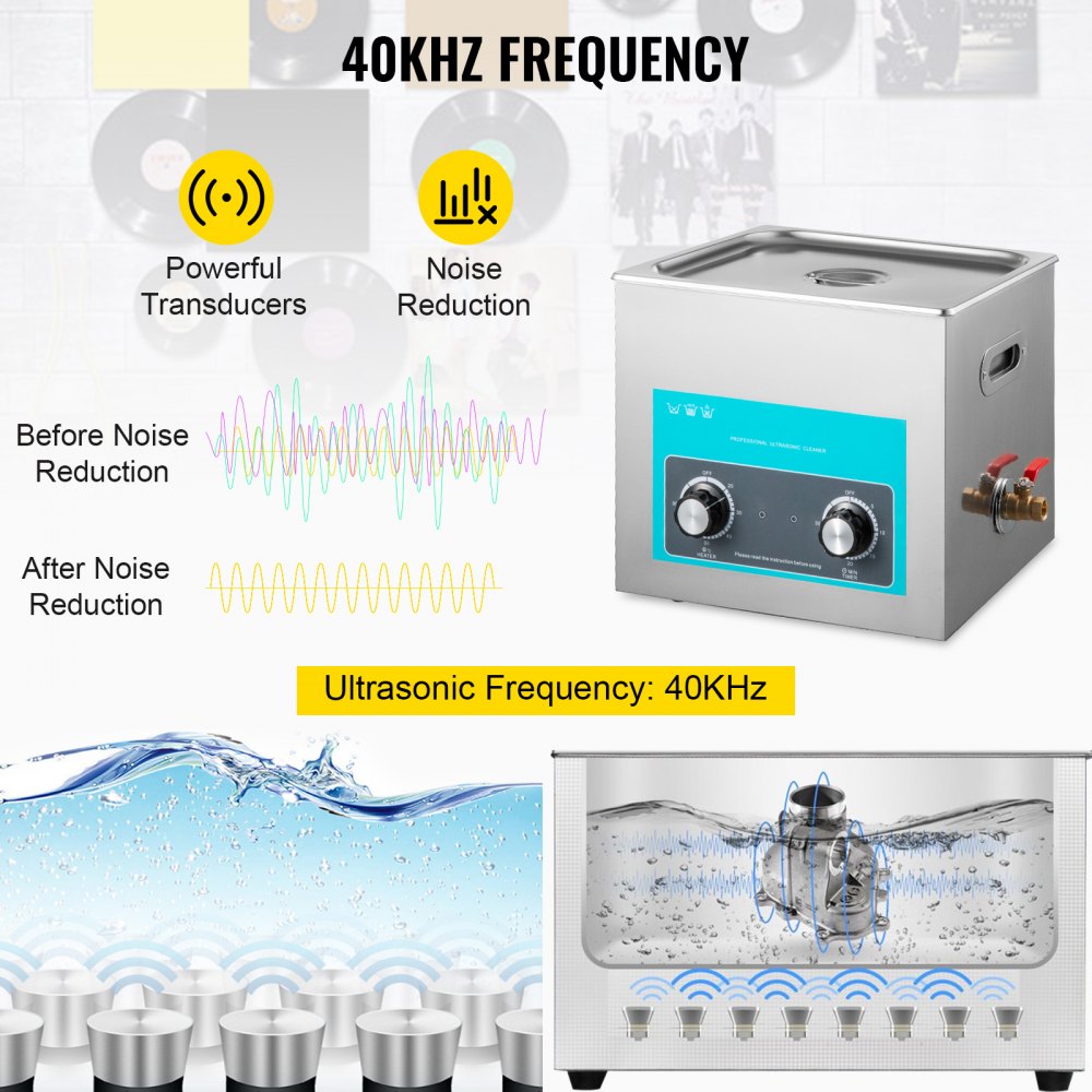 AMITOOLS 10L Ultrasonic Cleaner, 304 Stainless Steel Professional Knob Control, Ultrasonic Cleaner with Heater Timer for Jewelry Watch Glasses Circuit Board Dentures Small Parts Dental Instrument