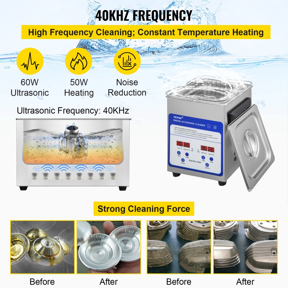 AMITOOLS Digital Ultrasonic Cleaner 2L Ultrasonic Cleaning Machine 40kHz Sonic Cleaner Machine 316 & 304 Stainless Steel Ultrasonic Cleaner Machine with Heater & Timer for Cleaning Jewelry Glasses Watch