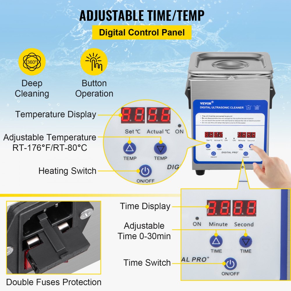 AMITOOLS Digital Ultrasonic Cleaner 2L Ultrasonic Cleaning Machine 40kHz Sonic Cleaner Machine 316 & 304 Stainless Steel Ultrasonic Cleaner Machine with Heater & Timer for Cleaning Jewelry Glasses Watch