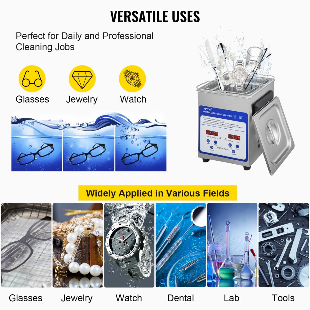 AMITOOLS Digital Ultrasonic Cleaner 2L Ultrasonic Cleaning Machine 40kHz Sonic Cleaner Machine 316 & 304 Stainless Steel Ultrasonic Cleaner Machine with Heater & Timer for Cleaning Jewelry Glasses Watch