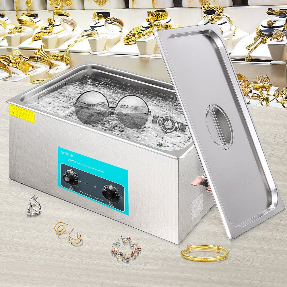 AMITOOLS 30L Ultrasonic Cleaner, 304 Stainless Steel Professional Knob Control, Ultrasonic Cleaner with Heater Timer for Jewelry Watch Glasses Circuit Board Dentures Small Parts Dental Instrument