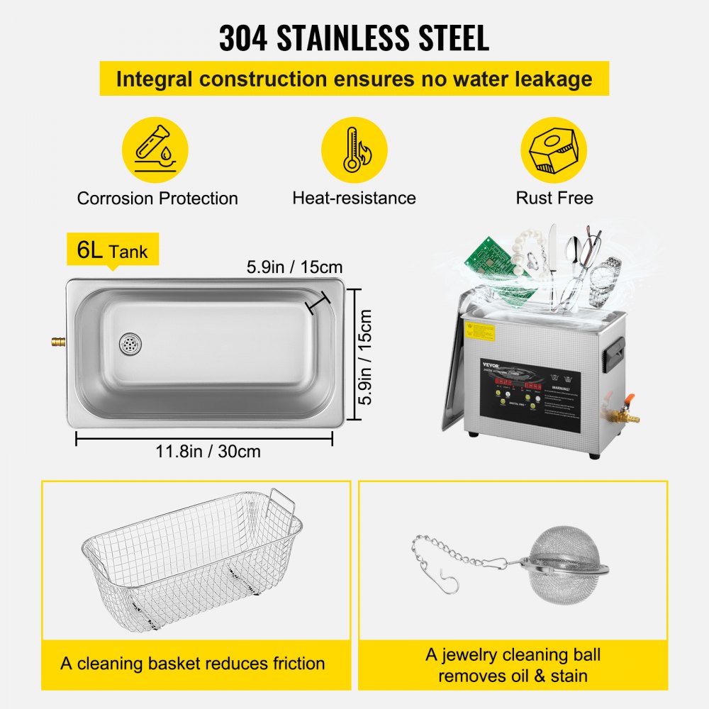 AMITOOLS 6L Upgraded Ultrasonic Cleaner (400W Heater,180W Ultrasonic) Professional Digital Lab Ultrasonic Parts Cleaner with Heater Timer for Jewelry Glasses Instruments Cleaning