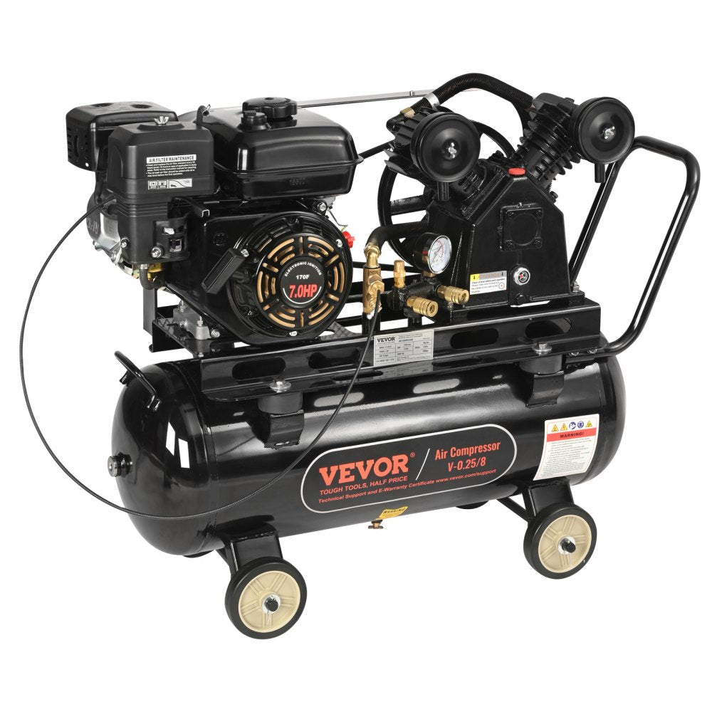 AMITOOLS 7HP Gas Powered Air Compressor, 13.2 Gallon Horizontal Air Compressor Tank, 9CFM@115PSI Gas Driven Piston Pump Air Compressed System with 115PSI Max Pressure for Construction Sites Workshop