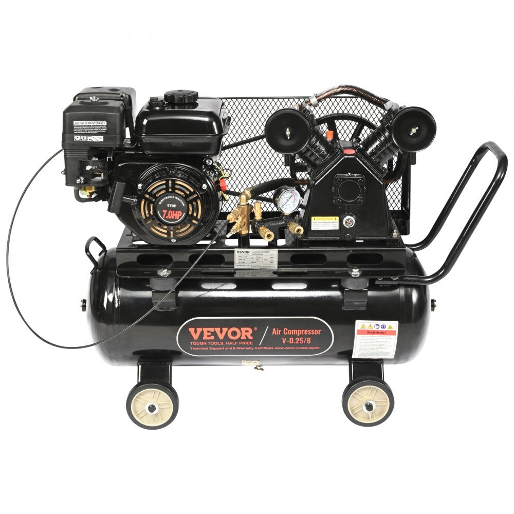 AMITOOLS 7HP Gas Powered Air Compressor, 13.2 Gallon Horizontal Air Compressor Tank, 9CFM@115PSI Gas Driven Piston Pump Air Compressed System with 115PSI Max Pressure for Construction Sites Workshop