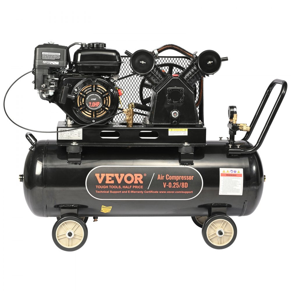 AMITOOLS 7HP Gas Powered Air Compressor, 21 Gallon Horizontal Air Compressor Tank, 9CFM@115PSI Gas Driven Piston Pump Air Compressed System with 115PSI Max Pressure for Construction Sites Workshop