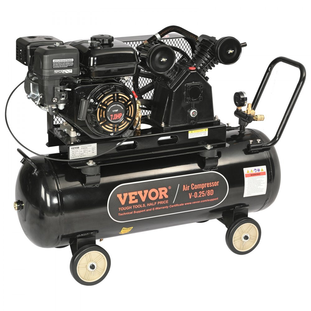 AMITOOLS 7HP Gas Powered Air Compressor, 21 Gallon Horizontal Air Compressor Tank, 9CFM@115PSI Gas Driven Piston Pump Air Compressed System with 115PSI Max Pressure for Construction Sites Workshop