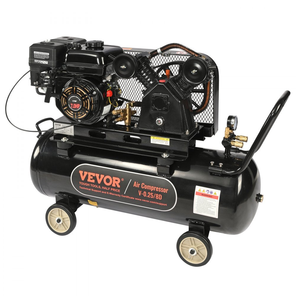 AMITOOLS 7HP Gas Powered Air Compressor, 21 Gallon Horizontal Air Compressor Tank, 9CFM@115PSI Gas Driven Piston Pump Air Compressed System with 115PSI Max Pressure for Construction Sites Workshop