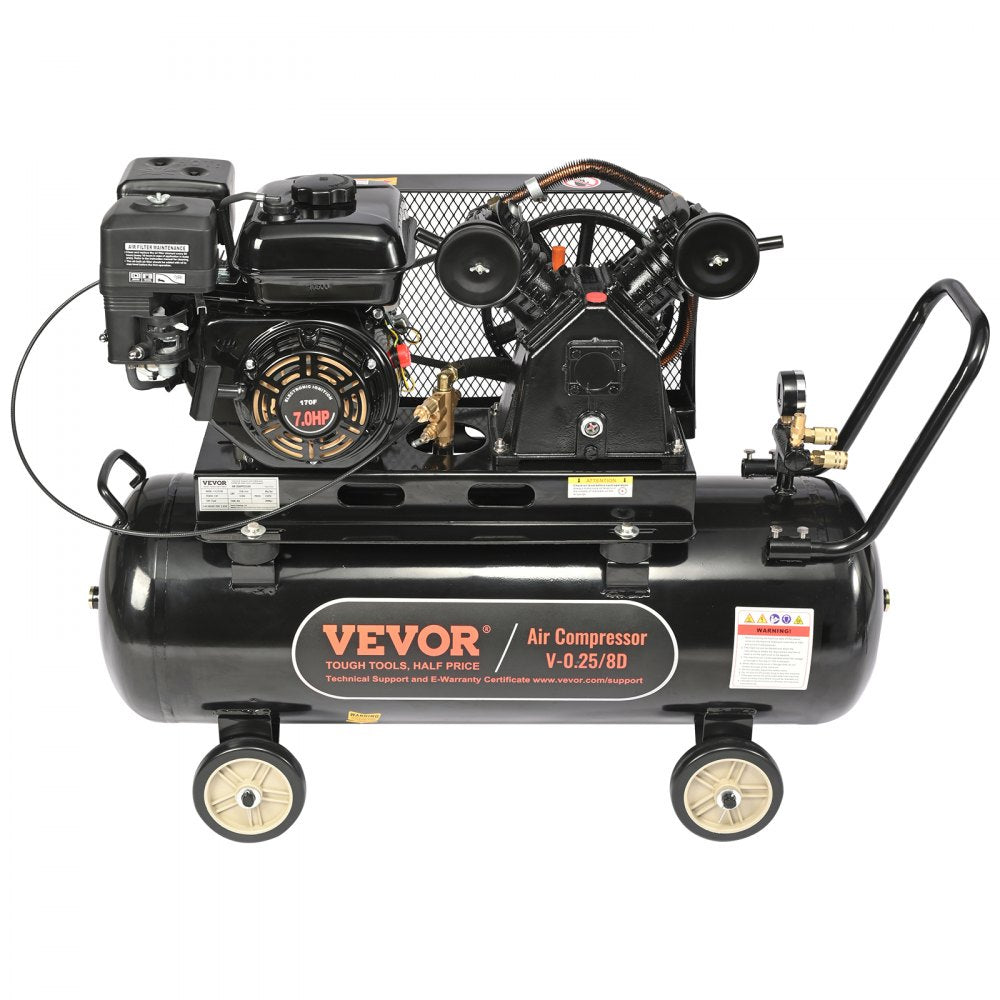 AMITOOLS 7HP Gas Powered Air Compressor, 21 Gallon Horizontal Air Compressor Tank, 9CFM@115PSI Gas Driven Piston Pump Air Compressed System with 115PSI Max Pressure for Construction Sites Workshop