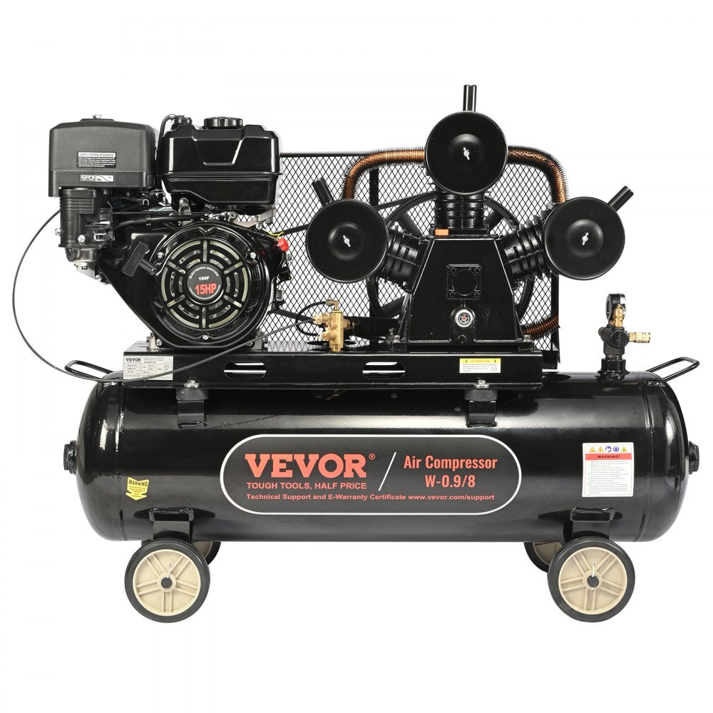 AMITOOLS 15HP Gas Powered Air Compressor, 30 Gallon Horizontal Air Compressor Tank, 33CFM@115PSI Gas Driven Piston Pump Air Compressed System with 115PSI Max Pressure for Construction Sites Workshop