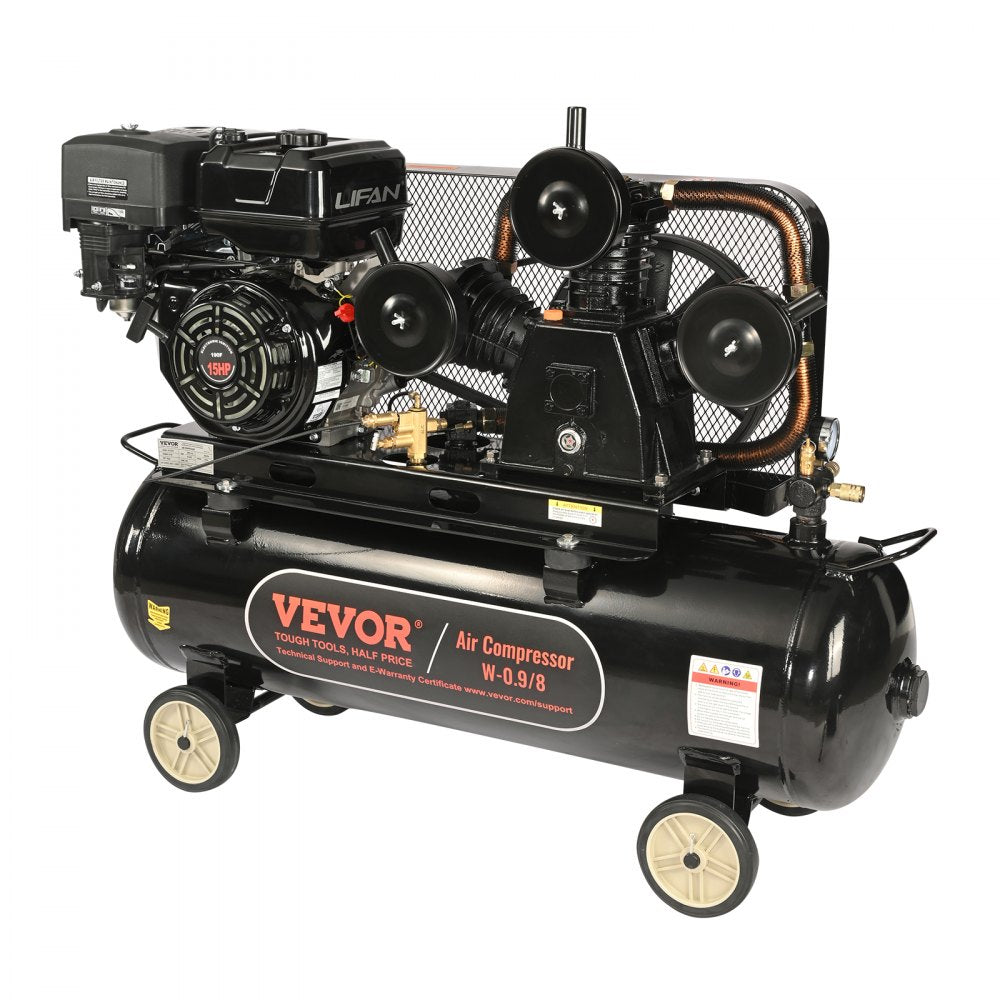 AMITOOLS 15HP Gas Powered Air Compressor, 30 Gallon Horizontal Air Compressor Tank, 33CFM@115PSI Gas Driven Piston Pump Air Compressed System with 115PSI Max Pressure for Construction Sites Workshop