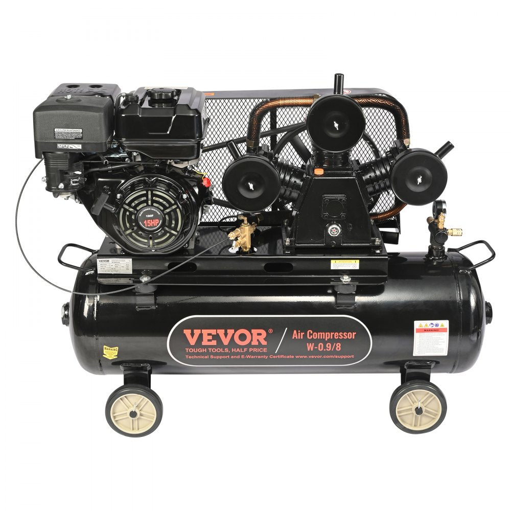 AMITOOLS 15HP Gas Powered Air Compressor, 30 Gallon Horizontal Air Compressor Tank, 33CFM@115PSI Gas Driven Piston Pump Air Compressed System with 115PSI Max Pressure for Construction Sites Workshop