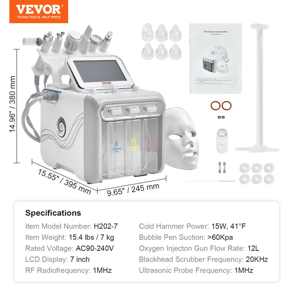 AMITOOLS 7 in 1 Hydrogen Oxygen Facial Machine, Professional Hydrafacial Machine for Spa, Hydro Facial Cleansing Rejuvenation Machine with 7-inch LCD Screen, 6 Skincare Probes, 7-Color Light Beauty Mask