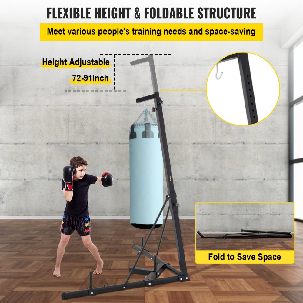 AMITOOLS Heavy Bag Stand Free Standing Punching Punch Bracket Station Boxing Stand Height Adjustable Folding Boxing Bag Stand for Home Fitness (Heavy Bag Stand)