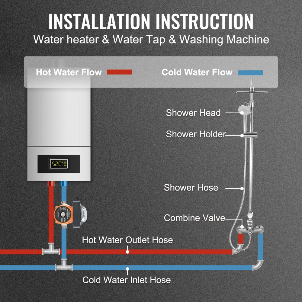 AMITOOLS Hot Water Recirculating Pump, 100W Water Circulator Pump, Auto Start/Close Ultra-silent Stainless Steel Head Circulation, for Electric Water Heater System/Facuet/Showerhead Circulation