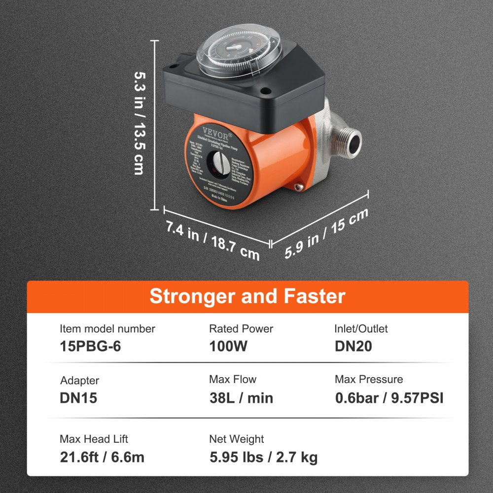 AMITOOLS Hot Water Recirculating Pump, 100W Water Circulator Pump, Auto Start/Close Ultra-silent Stainless Steel Head Circulation, for Electric Water Heater System/Facuet/Showerhead Circulation