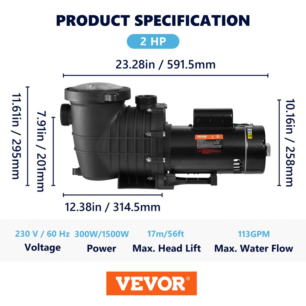 AMITOOLS Pool Pump 2.0HP 230V, Variable Dual Speed Pumps 1500W, 5520 GPH Max Flow, Powerful Self-priming Swimming Pool Motor for Above Ground Pool, w/ Strainer Filter Basket, ETL Certification