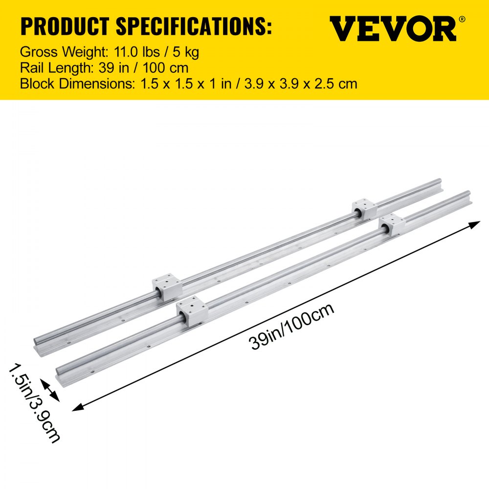 AMITOOLS Linear Rail SBR12-1000mm 38mm Linear Slide W/ 4 SBR12UU Bearing Blocks