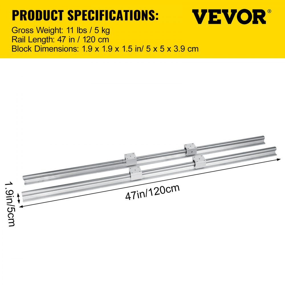 AMITOOLS Linear Rail SBR20-1200mm 20mm Linear Rail Shaft Rod W/ 4 SBR20UU Blocks