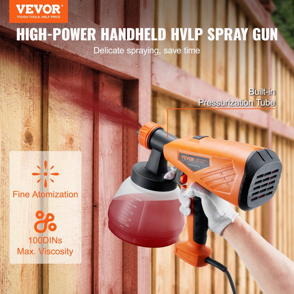 AMITOOLS 700W Electric Paint Sprayer with 1300ml Container - HVLP Spray Gun with 5 Copper Nozzles - Ideal for Home Interior, Exterior, House Painting, and Furniture - Includes 3 Spray Patterns