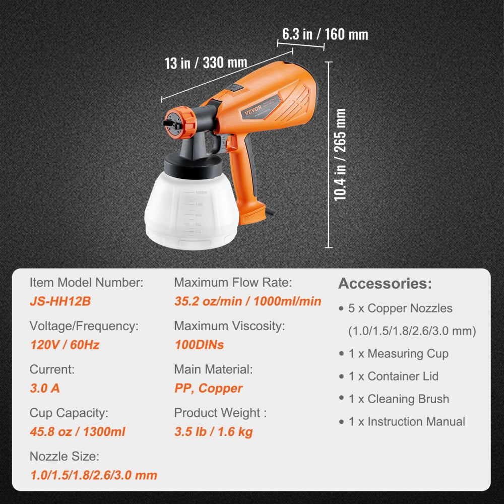 AMITOOLS 700W Electric Paint Sprayer with 1300ml Container - HVLP Spray Gun with 5 Copper Nozzles - Ideal for Home Interior, Exterior, House Painting, and Furniture - Includes 3 Spray Patterns