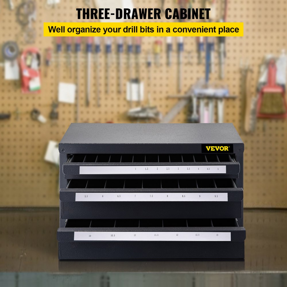 AMITOOLS Drill Bit Dispenser Cabinet, Three-Drawer Drill Bit Dispenser, Drill Bit Organizer Cabinet, Drill Dispenser Organizer Cabinet for Metric Sizes 1-13 mm/0.04-0.51 inch in 0.5 mm/0.02