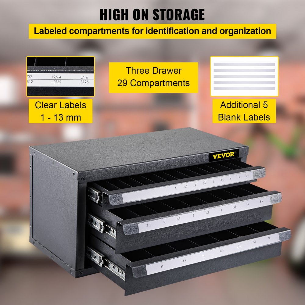 AMITOOLS Drill Bit Dispenser Cabinet, Three-Drawer Drill Bit Dispenser, Drill Bit Organizer Cabinet, Drill Dispenser Organizer Cabinet for Metric Sizes 1-13 mm/0.04-0.51 inch in 0.5 mm/0.02