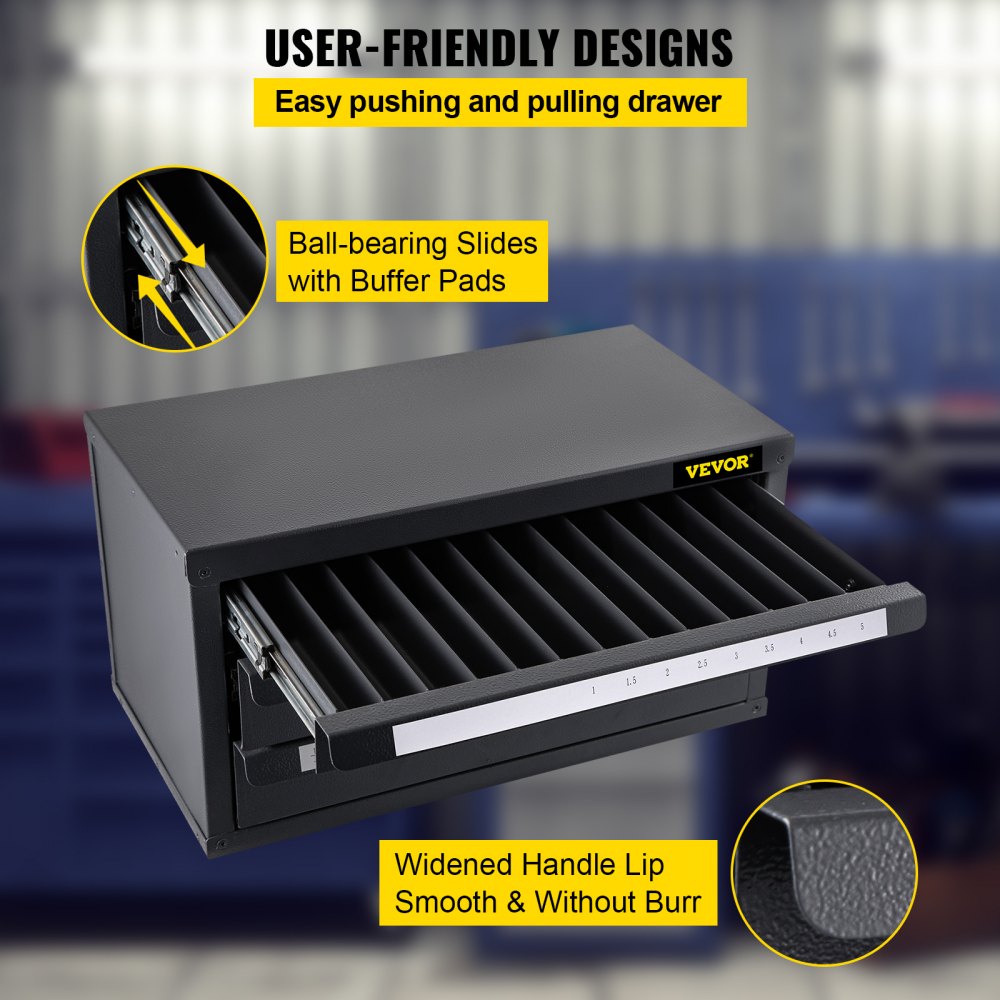 AMITOOLS Drill Bit Dispenser Cabinet, Three-Drawer Drill Bit Dispenser, Drill Bit Organizer Cabinet, Drill Dispenser Organizer Cabinet for Metric Sizes 1-13 mm/0.04-0.51 inch in 0.5 mm/0.02