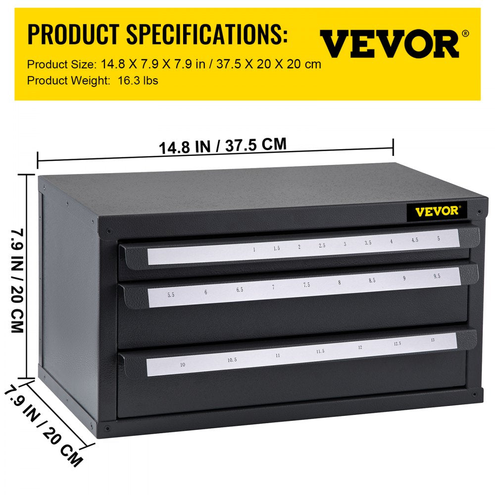 AMITOOLS Drill Bit Dispenser Cabinet, Three-Drawer Drill Bit Dispenser, Drill Bit Organizer Cabinet, Drill Dispenser Organizer Cabinet for Metric Sizes 1-13 mm/0.04-0.51 inch in 0.5 mm/0.02