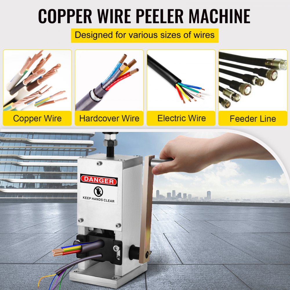 AMITOOLS Manual Wire Stripping Machine 0.06-0.98 inches, Wire Stripper Machine with Hand Crank Portable, Wire Stripping Tool Aluminum Construction,for Scrap Copper Recycling