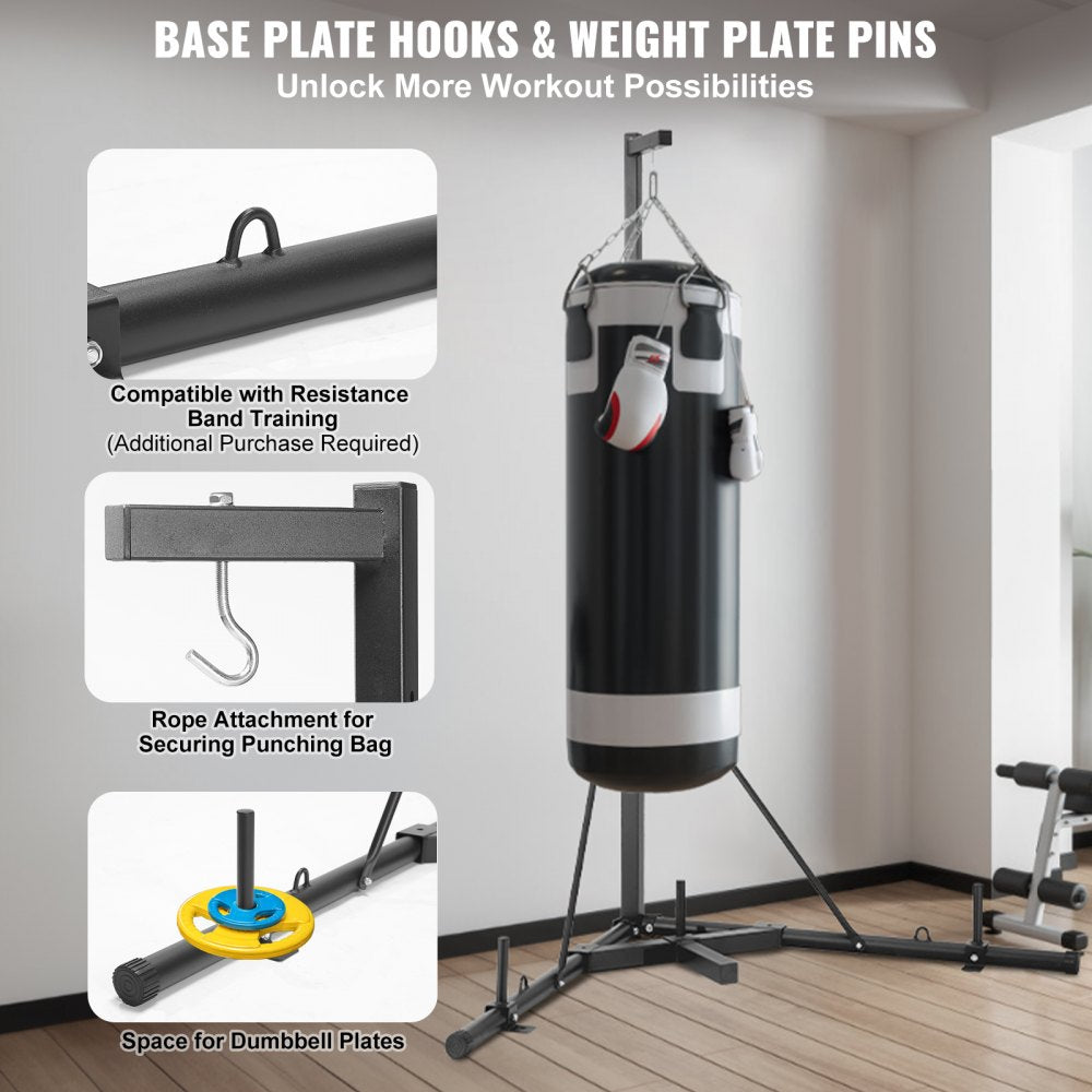 AMITOOLS Punching Bag Stand, Steel Heavy Duty Workout Training Equipment, Adjustable Height Boxing Punching Stand with Weighted Base, Holds Up to 400 lbs, Freestanding Sandbag Rack for Home Gym Fitness