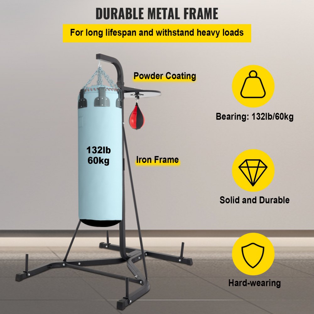 AMITOOLS Heavy Bag Stand with Speed Ball , Height Adjustable Punching Bag Stand, Foldable Boxing Bag Stand Steel Sandbag Rack Freestanding Up to 132 lbs for Home and Gym Fitness.