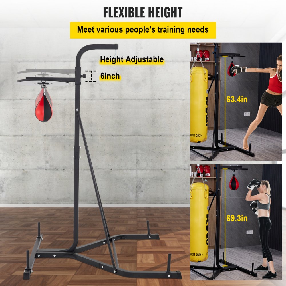 AMITOOLS Heavy Bag Stand with Speed Ball , Height Adjustable Punching Bag Stand, Foldable Boxing Bag Stand Steel Sandbag Rack Freestanding Up to 132 lbs for Home and Gym Fitness.