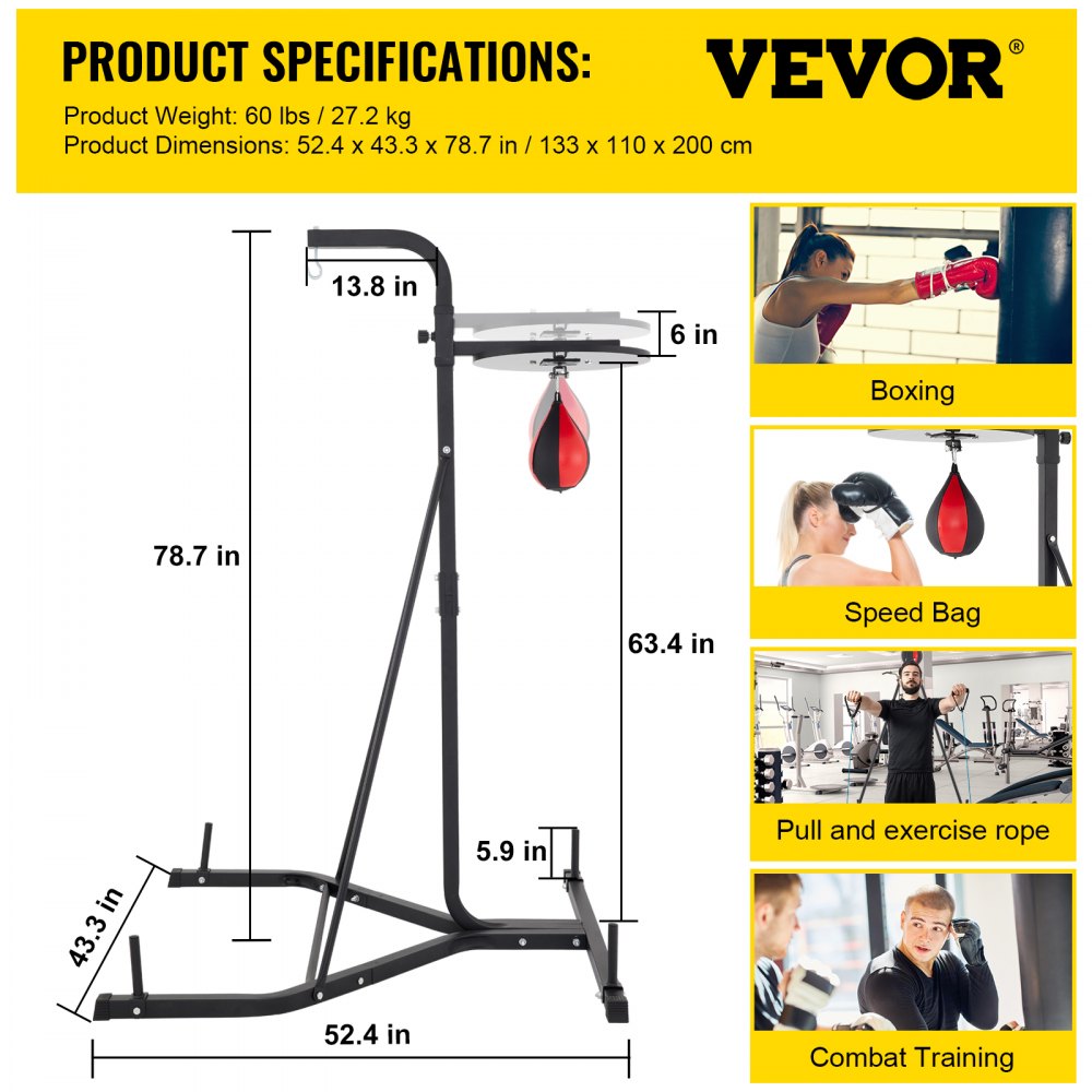 AMITOOLS Heavy Bag Stand with Speed Ball , Height Adjustable Punching Bag Stand, Foldable Boxing Bag Stand Steel Sandbag Rack Freestanding Up to 132 lbs for Home and Gym Fitness.