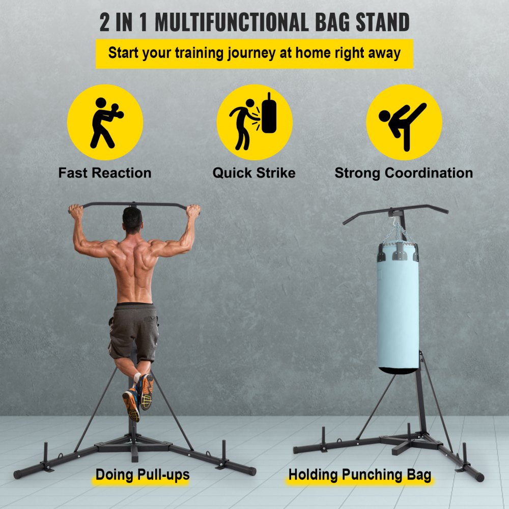 AMITOOLS 2 in 1 Heavy Bag Stand, Height Adjustable Punching Bag Stand, Foldable Boxing Bag Stand Steel Sandbag Rack Freestanding Up to 132 lbs for Home and Gym Fitness.