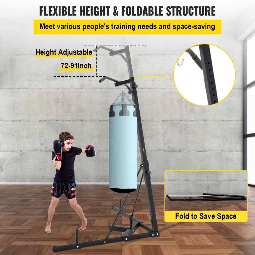 AMITOOLS 2 in 1 Heavy Bag Stand, Height Adjustable Punching Bag Stand, Foldable Boxing Bag Stand Steel Sandbag Rack Freestanding Up to 132 lbs for Home and Gym Fitness.