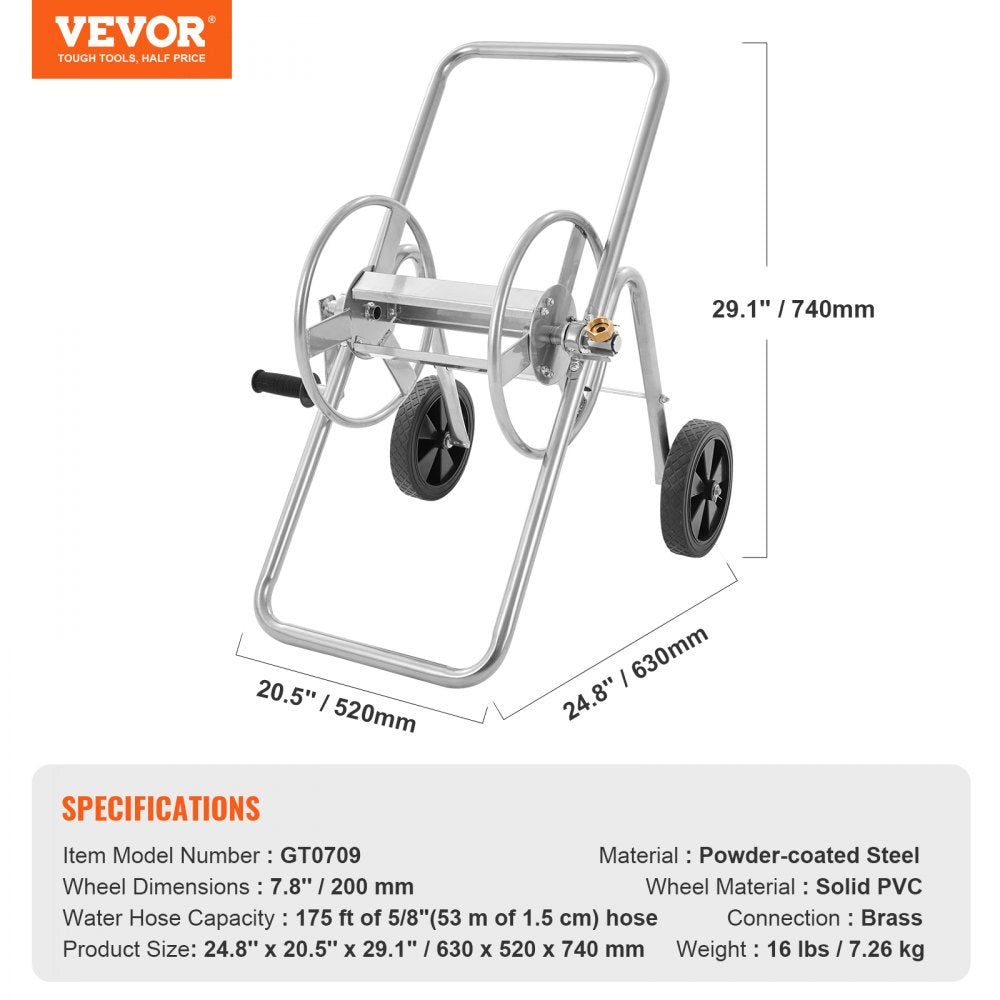 AMITOOLS Hose Reel Cart, Hold Up to 175 ft of 5/8’’ Hose (Hose Not Included), Garden Water Hose Carts Mobile Tools with Wheels, Heavy Duty Powder-coated Steel Outdoor Planting for Garden, Yard, Lawn