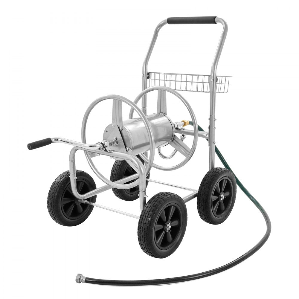 AMITOOLS Hose Reel Cart, Hold Up to 250 ft of 5/8’’ Hose, Garden Water Hose Carts Mobile Tools with 4 Wheels, Heavy Duty Powder-coated Steel Outdoor Planting with Storage Basket, for Garden, Yard, Lawn