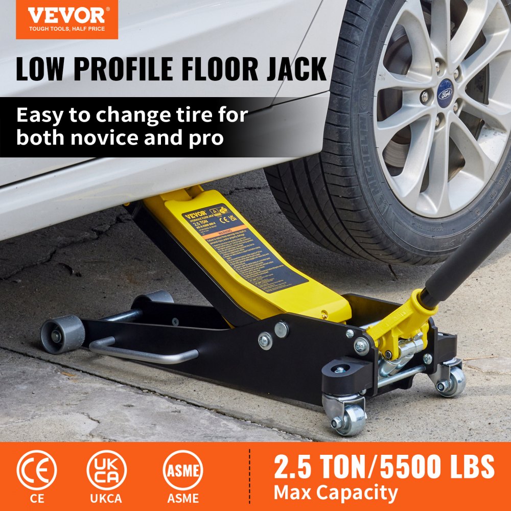 AMITOOLS Floor Jack, 2.5 Ton Low Profile Floor Jack, Aluminum and Steel Racing Floor Jack with Dual Pistons Quick Lift Pump, Floor Jack Lifting Range 3-3/4