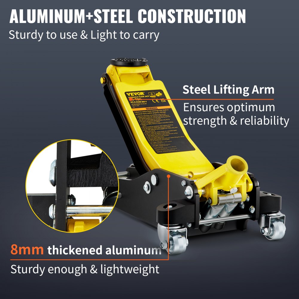 AMITOOLS Floor Jack, 2.5 Ton Low Profile Floor Jack, Aluminum and Steel Racing Floor Jack with Dual Pistons Quick Lift Pump, Floor Jack Lifting Range 3-3/4