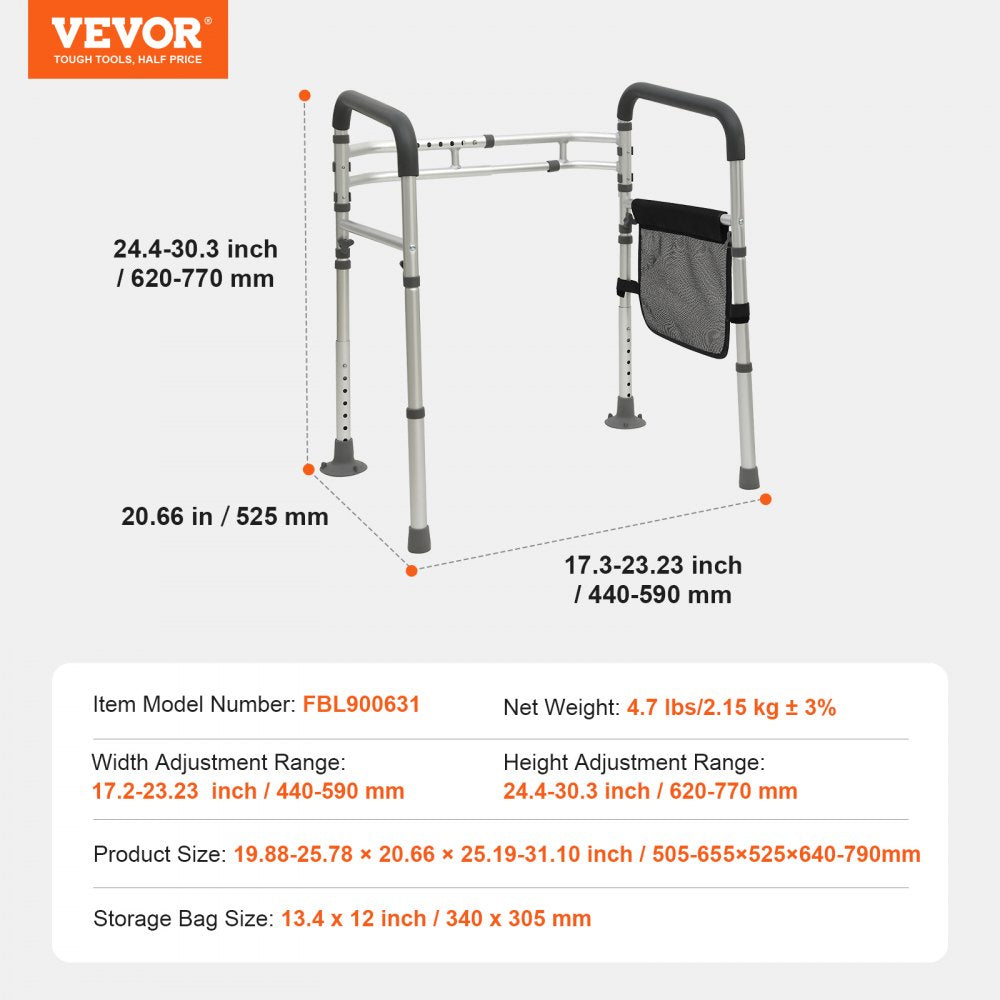 AMITOOLS Toilet Safety Rail, Folding Toilet Seat Frame, Adjustable Width & Height Fit Most Toilets, Supports 300lbs, Stand Alone Toilet Handles Grab Bars with Padded Arms for Handicap, Disabled, Seniors