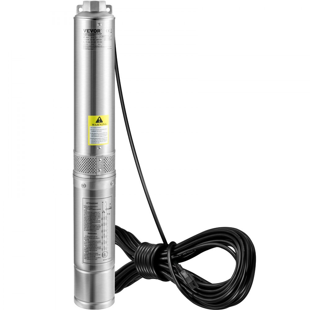 AMITOOLS Deep Well Submersible Pump, 1.5HP 230V/60Hz, 37gpm 276ft Head, with 33ft Electric Cord, 4