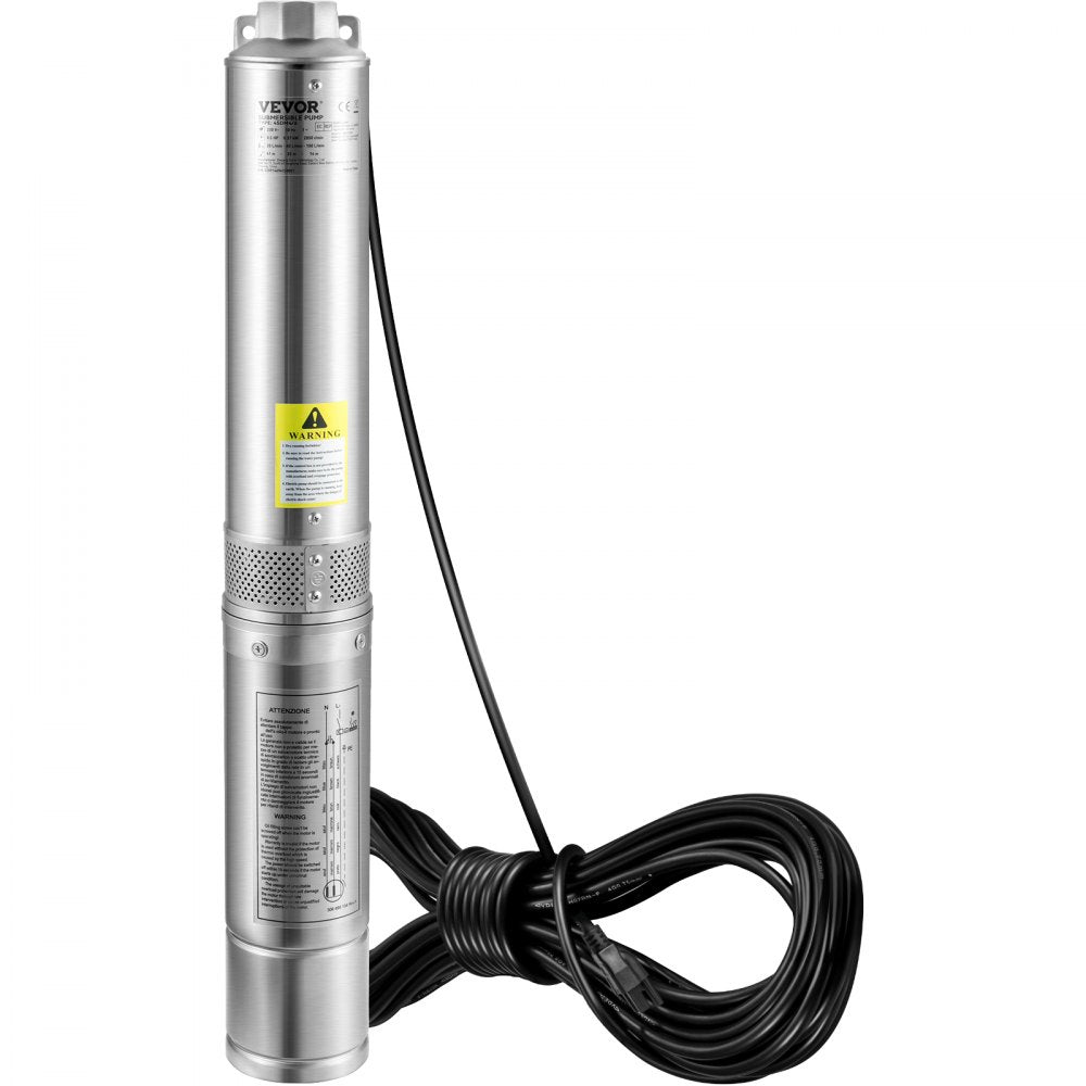 AMITOOLS Deep Well Submersible Pump, 2HP/1500W 230V/60Hz, 37GPM Flow 427 ft Head, with 33 ft Electric Cord, 4 inch Stainless Steel Water Pumps for Industrial, Irrigation & Home Use, IP68 Waterproof Grade