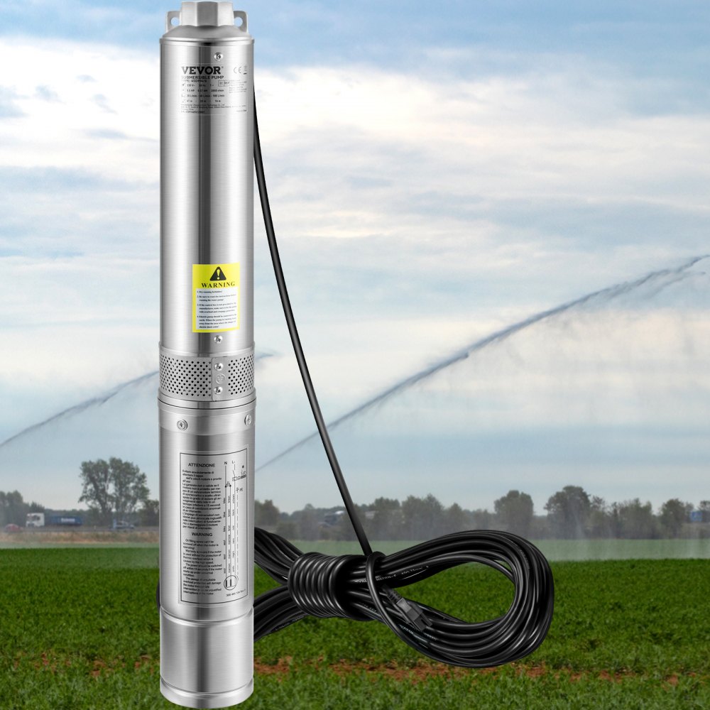 AMITOOLS Deep Well Submersible Pump, 1HP 230V/60Hz, 37gpm Flow 207ft Head, with 33ft Electric Cord, 4