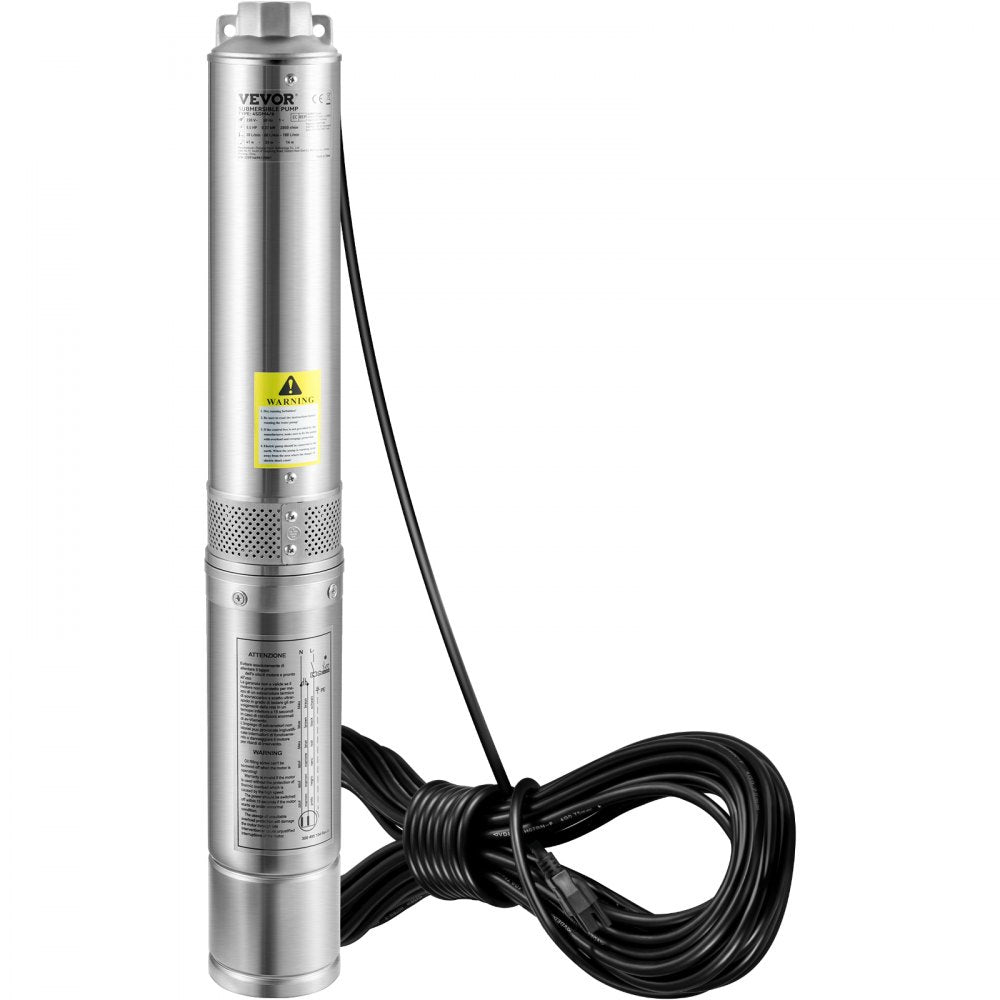 AMITOOLS Deep Well Submersible Pump, 1HP 230V/60Hz, 37gpm Flow 207ft Head, with 33ft Electric Cord, 4