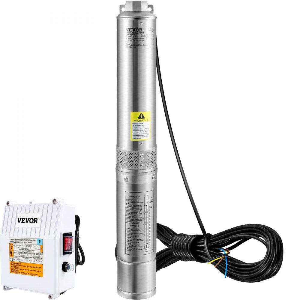 AMITOOLS Deep Well Submersible Pump, 2HP 230V/60Hz, 37GPM 427 ft Head, with 33 ft Cord & External Control Box, 4 inch Stainless Steel Water Pumps for Industrial, Irrigation and Home Use, IP68 Waterproof