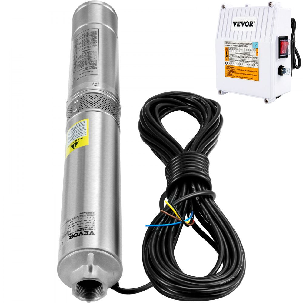 AMITOOLS Deep Well Submersible Pump, 2HP 230V/60Hz, 37GPM 427 ft Head, with 33 ft Cord & External Control Box, 4 inch Stainless Steel Water Pumps for Industrial, Irrigation and Home Use, IP68 Waterproof